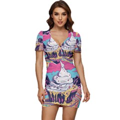 Dessert Chocolate Cream Low Cut Cap Sleeve Mini Dress by Loisa77