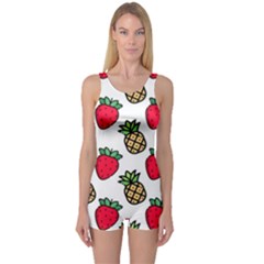 Strawberries Pineapples Fruits One Piece Boyleg Swimsuit by Loisa77
