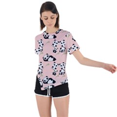 Cute Panda Animal Pattern Asymmetrical Short Sleeve Sports T-shirt by Perong