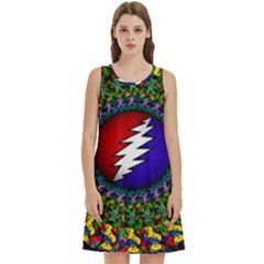 Grateful Dead Bear Pattern Round Neck Sleeve Casual Dress With Pockets by Maspions