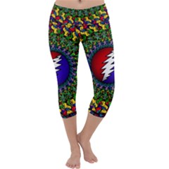 Grateful Dead Bear Pattern Capri Yoga Leggings by Maspions