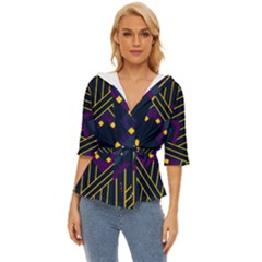 Line Square Pattern Violet Blue Yellow Design Lightweight Drawstring Hooded Top by Ravend