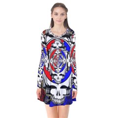 The Grateful Dead Long Sleeve V-neck Flare Dress by Grandong