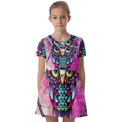 Owl Dreamcatcher Kids  Short Sleeve Pinafore Style Dress by Grandong