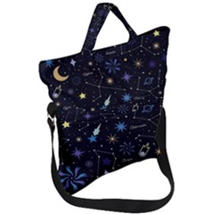 Starry Night  Space Constellations  Stars  Galaxy  Universe Graphic  Illustration Fold Over Handle Tote Bag by Grandong