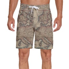 Old Vintage Classic Map Of Europe Men s Beach Shorts by Paksenen