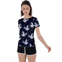 Crane Pattern Back Circle Cutout Sports T-shirt by Bedest