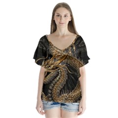 Fantasy Dragon Pentagram V-neck Flutter Sleeve Top by Maspions