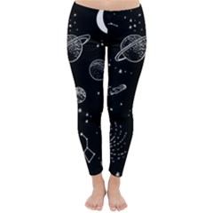 Black Space Drawing Art Planet Drawing Stars Black Space Galaxy Outer Space Classic Winter Leggings by Perong