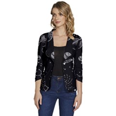 Black Space Drawing Art Planet Drawing Stars Black Space Galaxy Outer Space Women s One-button 3/4 Sleeve Short Jacket by Perong