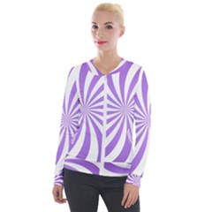 Spiral Vortex Rays Lavender Swirl Purple Velvet Zip Up Jacket by Salmanaz77