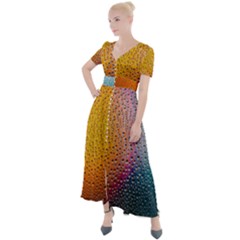 Rain Water Raindrops Droplets Button Up Short Sleeve Maxi Dress by Salmanaz77