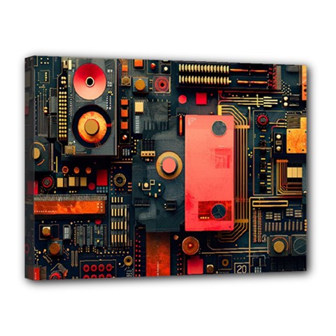 Tech Technology Pattern Canvas 16  X 12  (stretched) by Salmanaz77