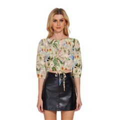 Textile Fabric Tropical Mid Sleeve Drawstring Hem Top by Paksenen