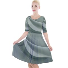 Silky Sage Abstract Elegant Print Design Quarter Sleeve A-line Dress With Pockets by dflcprintsclothing