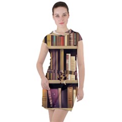 Books Bookshelves Office Fantasy Background Artwork Book Cover Apothecary Book Nook Literature Libra Drawstring Hooded Dress by Posterlux