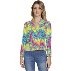 Fractal Spiral Abstract Background Vortex Yellow Women s Long Sleeve Revers Collar Cropped Jacket by Ket1n9