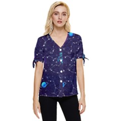 Realistic Night Sky Poster With Constellations Bow Sleeve Button Up Top by Ket1n9