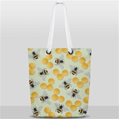 Bees Pattern Honey Bee Bug Honeycomb Honey Beehive Full Print Rope Handle Tote (small) by Bedest