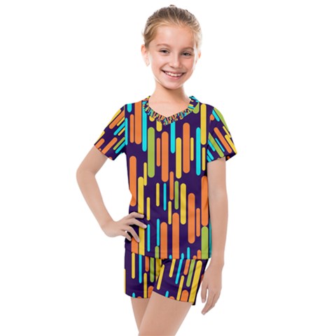 Illustration Abstract Line Kids  Mesh T-shirt And Shorts Set by anzea