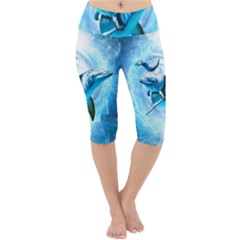 Dolphin Blue Sea Fantasy Lightweight Velour Cropped Yoga Leggings by Maspions