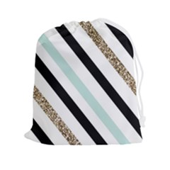 Pattern, Blue, Gold, Lines, Stripes Drawstring Pouch (2xl) by kyorashop23