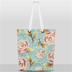 Rose Gold Roses, Girly, Glitter, Pretty, Rose Gold Full Print Rope Handle Tote (small) by kyorashop23
