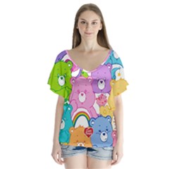 The Care Bears, Care Bears, Cartoon V-neck Flutter Sleeve Top by kyorashop23