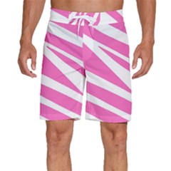 White Pink Stripes, Pattern Men s Beach Shorts by kyorashop23
