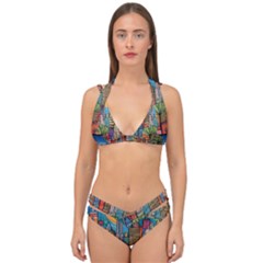 City New York Nyc Skyscraper Skyline Downtown Night Business Urban Travel Landmark Building Architec Double Strap Halter Bikini Set by Posterlux
