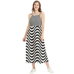 Black White Wave Pattern Wavy Water Seamless Boho Sleeveless Summer Dress by Posterlux