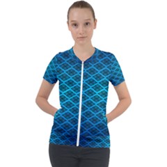 Pattern Texture Geometric Blue Short Sleeve Zip Up Jacket by anzea