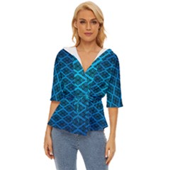 Pattern Texture Geometric Blue Lightweight Drawstring Hooded Top by anzea