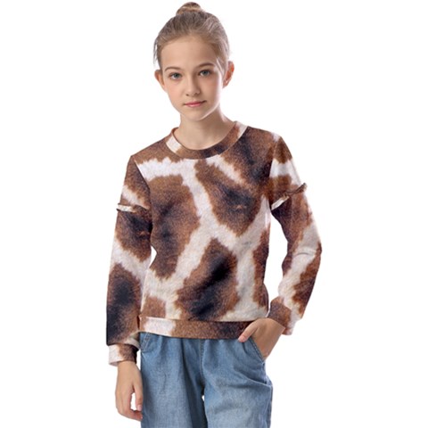 Giraffe Skin Texture Kids  Long Sleeve T-shirt With Frill  by kyorashop23