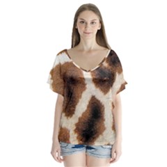Giraffe Skin Texture V-neck Flutter Sleeve Top by kyorashop23