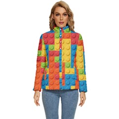 Lego Bricks, Colorful Dots Background Women s Puffer Bubble Jacket Coat by kyorashop23