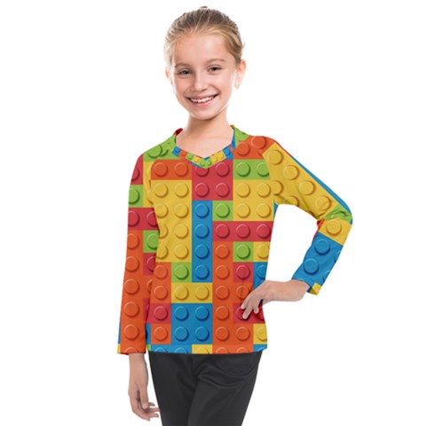 Lego Bricks, Colorful Dots Background Kids  Long Mesh T-shirt by kyorashop23