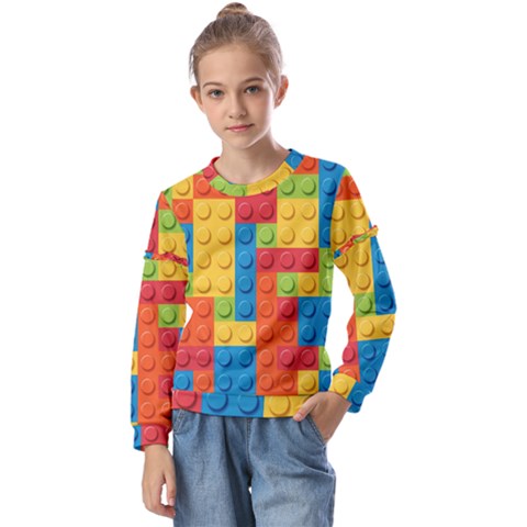 Lego Bricks, Colorful Dots Background Kids  Long Sleeve T-shirt With Frill  by kyorashop23
