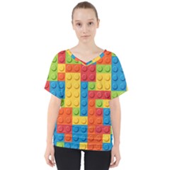 Lego Bricks, Colorful Dots Background V-neck Dolman Drape Top by kyorashop23