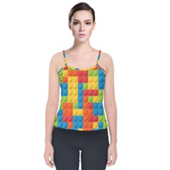 Lego Bricks, Colorful Dots Background Velvet Spaghetti Strap Top by kyorashop23