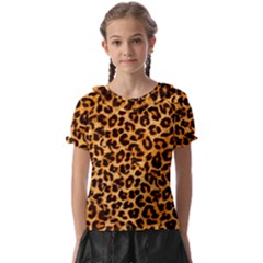 Leopard Skin Texture Macro, Brown Kids  Frill Chiffon Blouse by kyorashop23