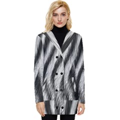 Zebra Texture, Zebra Wool, White Black Background Button Up Hooded Coat  by kyorashop23