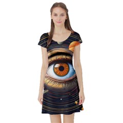 Eye Of The Universe (ai) Short Sleeve Skater Dress by dflcprintsclothing