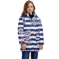 Seamless Marine Pattern Kids  Hooded Longline Puffer Jacket by Ket1n9