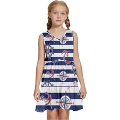 Seamless Marine Pattern Kids  Sleeveless Tiered Mini Dress by Ket1n9