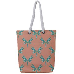 Turquoise Dragonfly Insect Paper Full Print Rope Handle Tote (small) by anzea