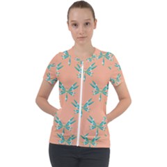 Turquoise Dragonfly Insect Paper Short Sleeve Zip Up Jacket by anzea