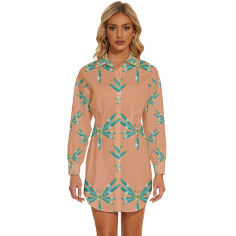 Turquoise Dragonfly Insect Paper Womens Long Sleeve Shirt Dress by anzea