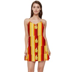 Autumn Fall Leaves Vertical Short Frill Dress by anzea