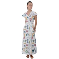 Pattern Seamless Texture Sewing Flutter Sleeve Maxi Dress by Salmanaz77